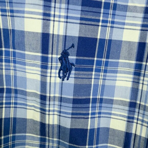 RALPH LAUREN Classic Plaid Short Sleeves Blue & White Button Down Shirt Size L - Picture 4 of 7